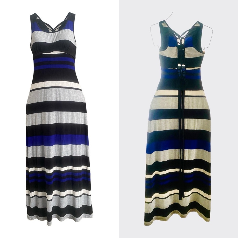 Emerald‎ Sundae Blue Gray Black White Stripe Sleeveless Maxi Dress 
Size S